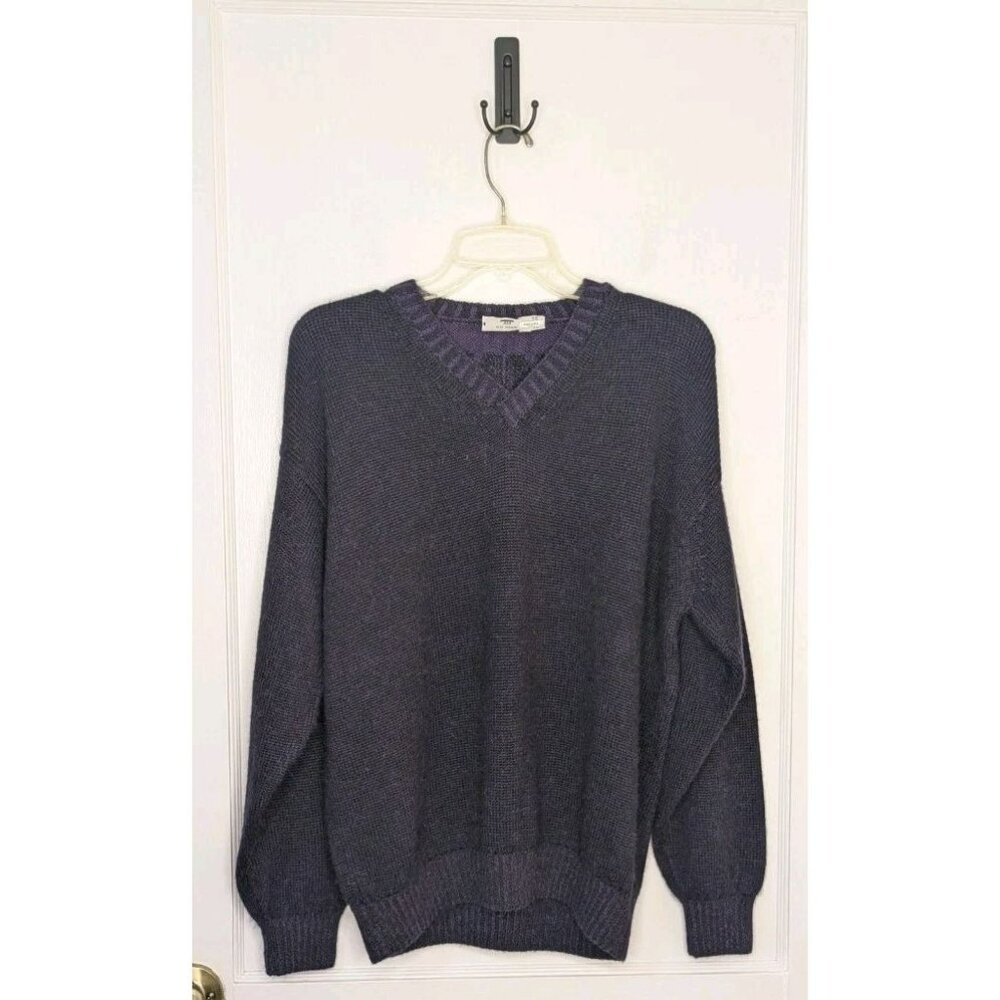 Inis Meain Sweater Size XL Ireland Baby Alpaca Silk V-Neck Black Purple